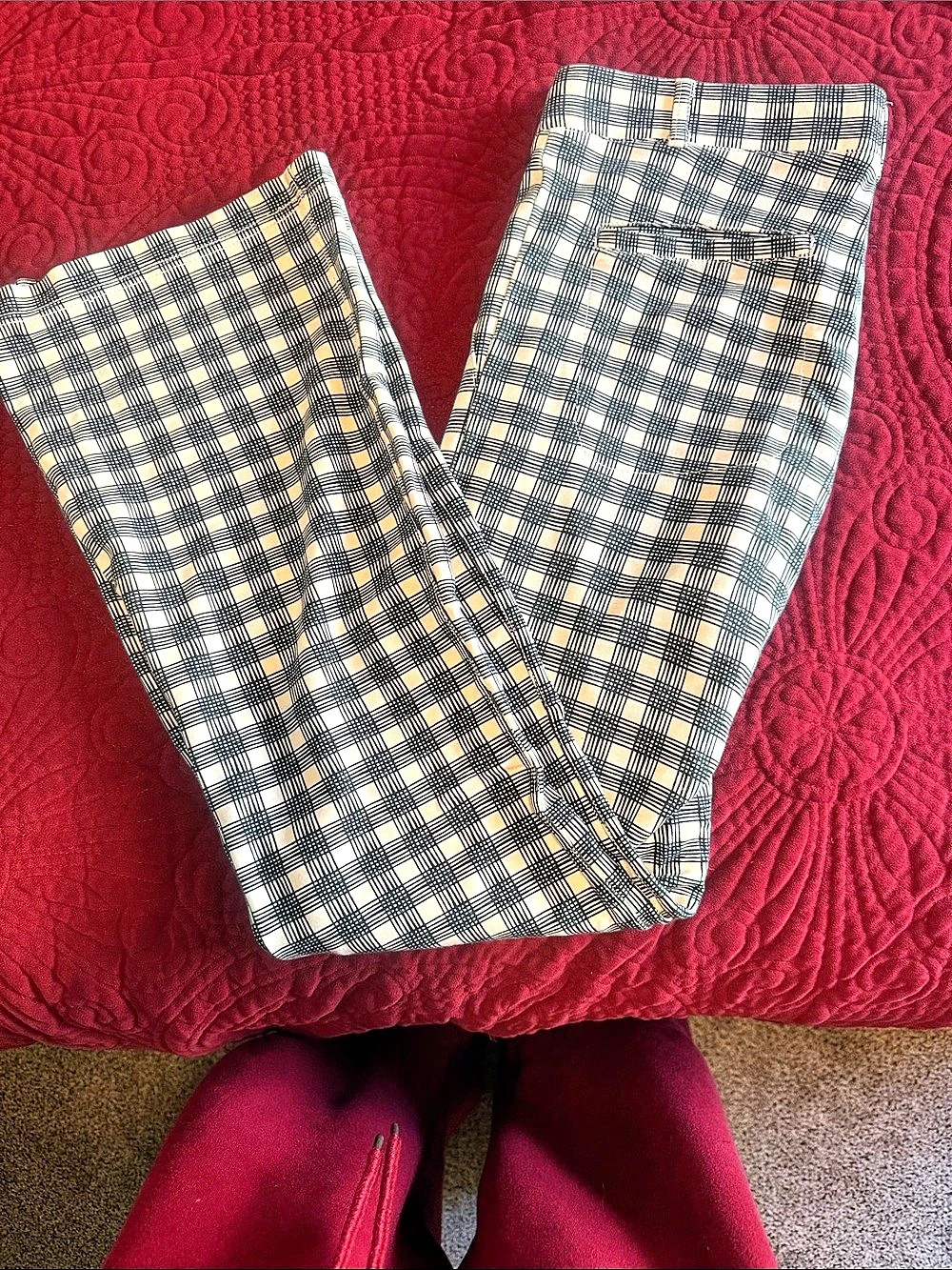 BetaBrand Plaid Yoga Dress pants in Beige & Black